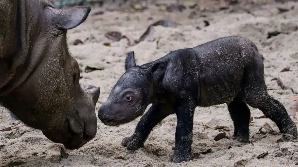 Sumatran rhino birth offers glimmer of hope for species almost hunted to extinction